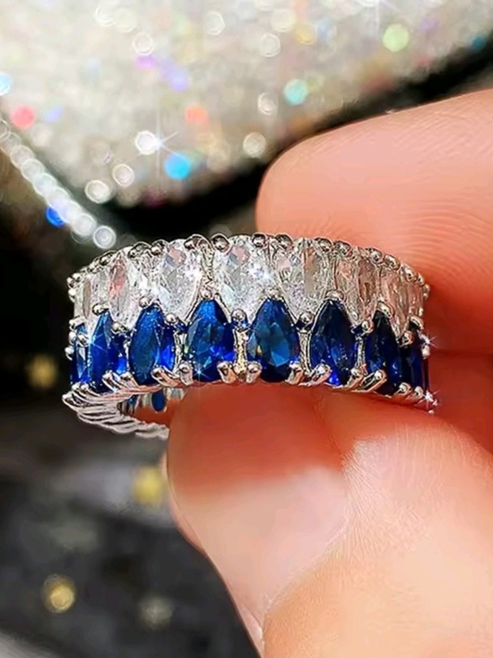 Anthropologie Jewelry - Silver color Ring with Blue and Clear Stones - Women Jewelry